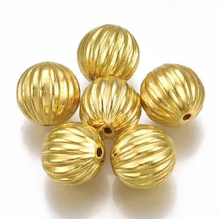 Honeyhandy CCB Plastic Beads, Corrugated, Round, Golden, 12mm, Hole: 1.5mm