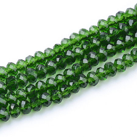 Honeyhandy Transparent Glass Beads Strands, Faceted, Rondelle, Green, 3x2mm, Hole: 0.5mm, about 188~190pcs/strand, 16.7 inch