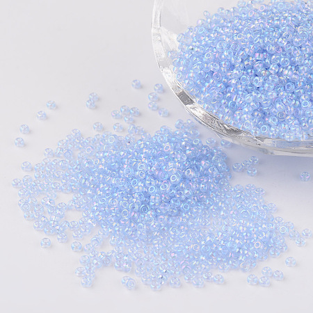 FGB 12/0 Rainbow Glass Seed Beads, Micro Beads for Nail Care, Transparent Colours, Round, Lavender, 2x1.5mm, hole: 0.9mm, about 3000pcs/50g