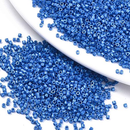 Honeyhandy 11/0 Grade A Baking Paint Glass Seed Beads, Cylinder, Uniform Seed Bead Size, Opaque Colours Luster, Royal Blue, about 1.5x1mm, Hole: 0.5mm, about 2000pcs/10g