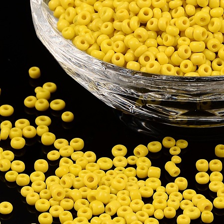 Honeyhandy Glass Seed Beads, Opaque Colours Seed, Round, Yellow, Size: about 3mm in diameter, hole:1mm, about 2222pcs/100g