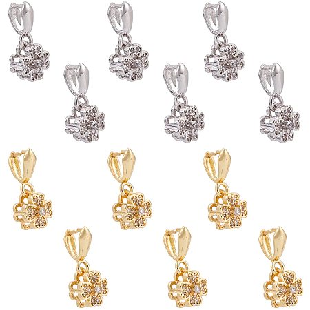NBEADS 12 Pcs Brass Micro Pave Cubic Zirconia Pendant, Pinch Bails Four-Leaf Clover Shaped Pinch Bails for Jewelry Making or Decoration