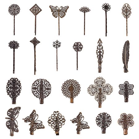 PandaHall Elite 26 Pieces Vintage Hair Clips Hairpins Barrettes Clamps Bobby Pin Leaf Flower Butterfly Hair Clip 26 Styles for Girls and Women Antique Bronze