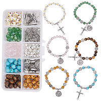 SUNNYCLUE DIY Religion Theme Bracelet Making, with Natural Tiger Eye & Synthetic Turquoise Beads, Glass & Acrylic Beads, Alloy Findings and Elastic Crystal Thread, Mixed Color