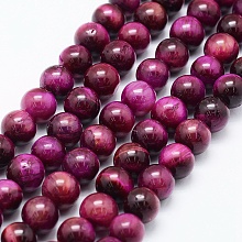 ARRICRAFT Natural Tiger Eye Beads Strands, Dyed & Heated, Round, Fuchsia, 8mm, Hole: 1mm, about 48pcs/strand, 14.6 inches(37cm)