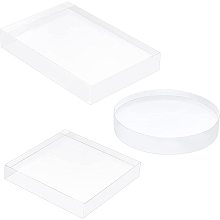 FINGERINSPIRE 3 Pack Clear Polished Acrylic (Square & Flat Round & Rectangle) Display Base Block for Jewelry Ring Stand Showcase Holder Flat Lay Photography Props