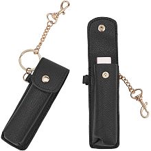 WADORN 2Pcs PU Leather Chapstick Keychain Holder, Black Leather Lip Balm Holder with Key Chain Lip Balm Sleeve Pouch Portable Clip-on Lip Gloss Holder Bag Gift for Women, Inner size: 3.9x1.3 Inch