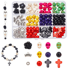 DICOSMETIC DIY Beads Jewelry Making Finding Kit, Including Synthetic Turquoise Beads, Alloy Tube Bails & Spacer Beads, Skull & Cross Flower, Mixed Color, 177Pcs/box