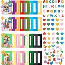 CHGCRAFT 32Pcs 16 Colors Felt Photo Frames Picture Frames for Back to School Decoration with 84Pcs Glitter Self-Adhesive Stickers for Home School Office Decor, 4 x 6Inch Photos