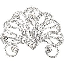 FINGERINSPIRE Rhinestone Applique Peacock 3.3x2.6Inch Tail Shape Elegant Silver Crystal Rhinestone for Wedding Dress Sewing Rhinestone Patches for Gown Headpiece, Dress, Shoes, Bags or DIY Craft