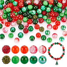 AHANDMAKER DIY Round Beads Jewelry Making Finding Kit for Christmas, Including Acrylic & Glass & Polymer Clay Rhinestone Beads, Mixed Color, 180Pcs/box