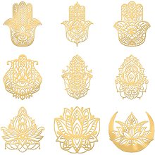 OLYCRAFT 9Pcs Orgonite Sticker Hand of Fatima Sticker Gold Metal Stickers Decorate Stickers Self Adhesive Golden Stickers for Scrapbooks DIY Resin Crafts Phone & Water Bottle Decoration - 1.6x1.6 Inch