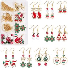 SUNNYCLUE 1 Box DIY 10 Pairs Christmas Enamel Charms Earring Making Kit Jingle Bell Charms for Jewelry Making Rhinestone Christmas Charms Snowflake Santa Claus Bowknot Jewelry Connectors Adult Women