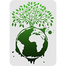 FINGERINSPIRE Tree of Life Stencils 11.7x8.3 inch Plastic Tree & Earth Drawing Painting Stencils Green Tree Wall Stencils Reusable Tree of Life Stencils for Painting on Wood, Floor, Wall and Tile