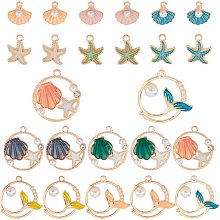 SUNNYCLUE 1 Box 24Pcs 4 Style Ocean Charms Set Tail Shape Charms Pendants 3 Colors Shell Sea Stars Fish Alloy Enamel Charms Pendants for DIY Earrings Necklace Bracelet Making Accessories