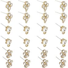 SUPERFINDINGS 24Pcs 3 Styles Rhinestone Earring Stud Finding Alloy Hypoallergenic Earrings, Earrings Posts with Loop with Crystal Rhinestones and Horizontal Loops for DIY Jewelry Making Findings