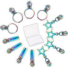 GORGECRAFT 1 Box 12PCS Rainbow Zipper Pulls #5 Sliders Auto Lock Zipper Pull Colorful Star Round Rectangle Metal Replacement Repair Kit Bulk Teeth Zipper Head for DIY Sewing Tailor Craft Bags Clothing