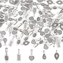 Arricraft 100 Pcs Glue on Bails, 5 Styles Mixed Tibetan Style Charms Alloy Assorted Flat Pad Bails Tag Charms for Earring Necklace Jewelry Findings Crafting