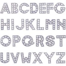 SUNNYCLUE 1 Box 52Pcs Rhinestone Slide Beads Alphabet Letter Beads Rhinestones Letter Charms Shiny A-Z Alphabet Letter Charms Slider Charms Spacer Loose Beads for Jewelry Making DIY Craft Supplies