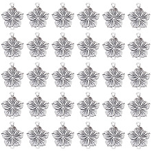 SUNNYCLUE 60Pcs Tibetan Style Zinc Alloy Connector Charms, Flower Links, Antique Silver, 21x26x2mm, Hole: 1.8mm