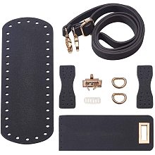 Pandahall Elite DIY PU Leather Bag Knitting Set, Leather Bag Bottom/Shoulder Strap/Bag Twist Lock/Flap Cover/Bag Buckles, Black（7 Kinds of Accessories）