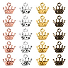 20Pcs 4 Colors Zinc Alloy Pendants, Crown Shape, Mixed Color, 13x14x3mm, Hole: 2mm, 5pcs/color