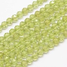 Honeyhandy Natural Peridot Beads Strands, Faceted, Round, 3mm, Hole: 0.5~0.6mm, about 144~151pcs/strand, 15.3~15.7 inch(39~40cm)