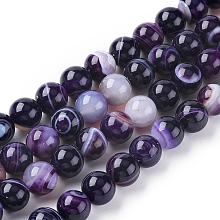 Honeyhandy Natural Striped Agate/Banded Agate Beads Strands, Dyed & Heated, Round, Indigo, 4mm, Hole: 0.5mm, about 91~93pcs/strand, 14.96 inch(38cm)