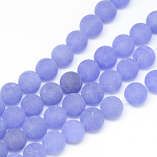 Honeyhandy Natural White Jade Bead Strands, Dyed, Frosted, Round, Medium Slate Blue, 8~9mm, Hole: 1mm, about 46~48pcs/strand, 14.9 inch