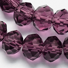 Honeyhandy Handmade Glass Beads, Faceted Rondelle, Purple, 8x6mm, Hole: 1mm, about 68~70pcs/strand