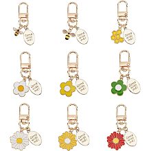 NBEADS 9 Pcs Flower Keychain, Cute Daisy Keychains Purse Keychain Accessories Bag Charm Alloy Enamel Pendants Keychain Stitch Markers for Gifts Purse Bag Favors Knitting