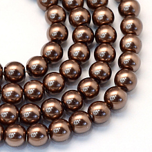 Baking Painted Pearlized Glass Pearl Round Bead Strands, Saddle Brown, 8~9mm, Hole: 1mm; about 105pcs/strand, 31.4 inches