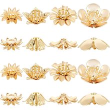 Beebeecraft 24Pcs/Box 4 Style Bead Caps 18K Gold Plated Brass Flower Beads Caps for Bracelet Necklace Earrings Jewelry Making Supplies