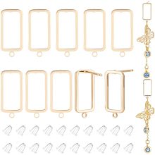 Arricraft 10 Pcs Brass Earring Studs, Light Gold Hollow Square Earring Stud Rectangle Earring Post with 30 Pcs Plastic Ear Nuts for Women DIY Dangle Earrings Making