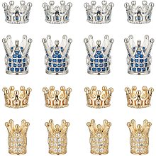 NBEADS 16 Pcs Cubic Zirconia Crown Beads, 4 Styles Brass King Crown Charms Beads Golden and Silver Rhinestone Spacer Beads for DIY Crafts Jewelry Making Valentine's Day Gifts