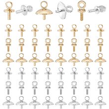 PandaHall Elite Cup Pearl Screw Eye Pin Bail Peg Pendants, 60pcs 6 Styles Brass Cup Pearl Eye Pin Clasps Hooks Peg Bails Pendants for Half Drilled Beads Earring Necklace Jewelry Making, Golden/Silver