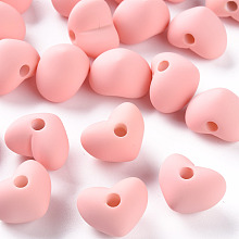 ARRICRAFT Acrylic Beads, Rubberized Style, Half Drilled Beads, Heart, Light Coral, 14.5x18.5x13.5mm, Hole: 3.5mm