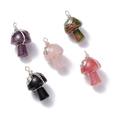 Honeyhandy Natural & Synthetic Gemstone GuaSha Stone Pendants, with  Copper Wire Wrapped, Mushroom, Silver, 28.5x18mm, Hole: 2.5mm