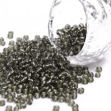 Honeyhandy 8/0 Glass Seed Beads, Silver Lined Round Hole, Round, Light Grey, 3mm, Hole: 1mm, about 10000 beads/pound