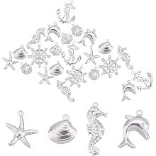 SUNNYCLUE 1 Box 80Pcs 8 Styles Starfish Charms Anchor Shell Stainless Steel Sea Animal Charms for Jewelry Making Charms Double Sided Empty Charms Bulk Seashell Dolphin Pendants Bulk Earring Supplies