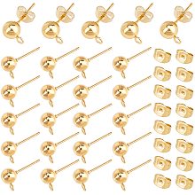 UNICRAFTALE 40pcs 6mm 304 Stainless Steel Stud Earring Findings Ball Stud Earrings Gold Color Earrings Metal Ear Studs for DIY Jewelry Making Pin 0.8mm