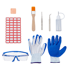 SUPERFINDINGS Mineral Identification Tool Sets, including Plastic Goggles, Copper Pad Shims, PE Glue Bottles, Nylon Gloves, Waterproof Sticker Labels, Stainless Steel Tweezers, Bristle Paint Brush, Mixed Color