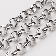 Honeyhandy 304 Stainless Steel Rolo Chains, Belcher Chain, Unwelded, Stainless Steel Color, 5x1.5mm