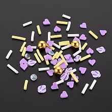 Handmade Polymer Clay Cabochons, Fashion Nail Art Decoration Accessories, with Acrylic Rhinestone, Mixed Shapes, Medium Purple, 4~6x1.5~6.5x0.5~6mm