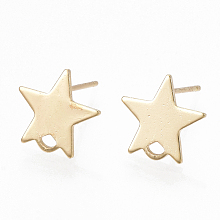 Honeyhandy Brass Stud Earring Findings, with Loop and Flat Plate, Star, Real 18K Gold Plated, 11x11.5mm, Hole: 1.2mm, Pin: 0.7mm