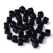 Honeyhandy Acrylic European Beads, Large Hole Beads, Cube, Black, 7x7x7mm, Hole: 4mm