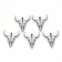 Honeyhandy 304 Stainless Steel Charms, Laser Cut, Cow Head, Stainless Steel Color, 15x13x1mm, Hole: 0.9mm