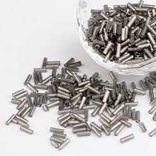 Honeyhandy Glass Bugle Beads, Silver Lined, Gray, 6~8x1.8mm, Hole: 0.6mm, 1250pcs/50g