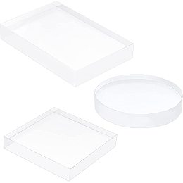 FINGERINSPIRE 3 Pack Clear Polished Acrylic (Square & Flat Round & Rectangle) Display Base Block for Jewelry Ring Stand Showcase Holder Flat Lay Photography Props