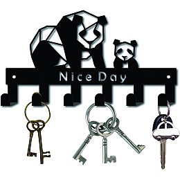 CREATCABIN Metal Key Holder Black Key Hooks Wall Mount Hanger Decor Iron Hanging Organizer Rock Decorative with 6 Hooks Panda Pattern Nice Day for Front Door Entryway Towel 10.6 x 5.9 x 1.5 inches